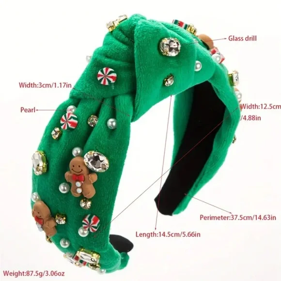 Pink Knotted Gingerbread Headband with Rhinestones & Imitation Pearls - Picture 2 of 2